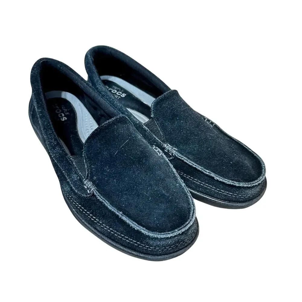 Crocs Walu II Suede Leather Loafer Boat Deck‎ Slip On Shoe Size 8 Wide Black